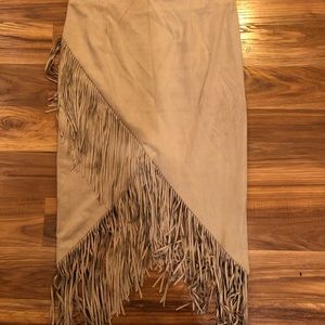 Mid-thigh length suede skirt